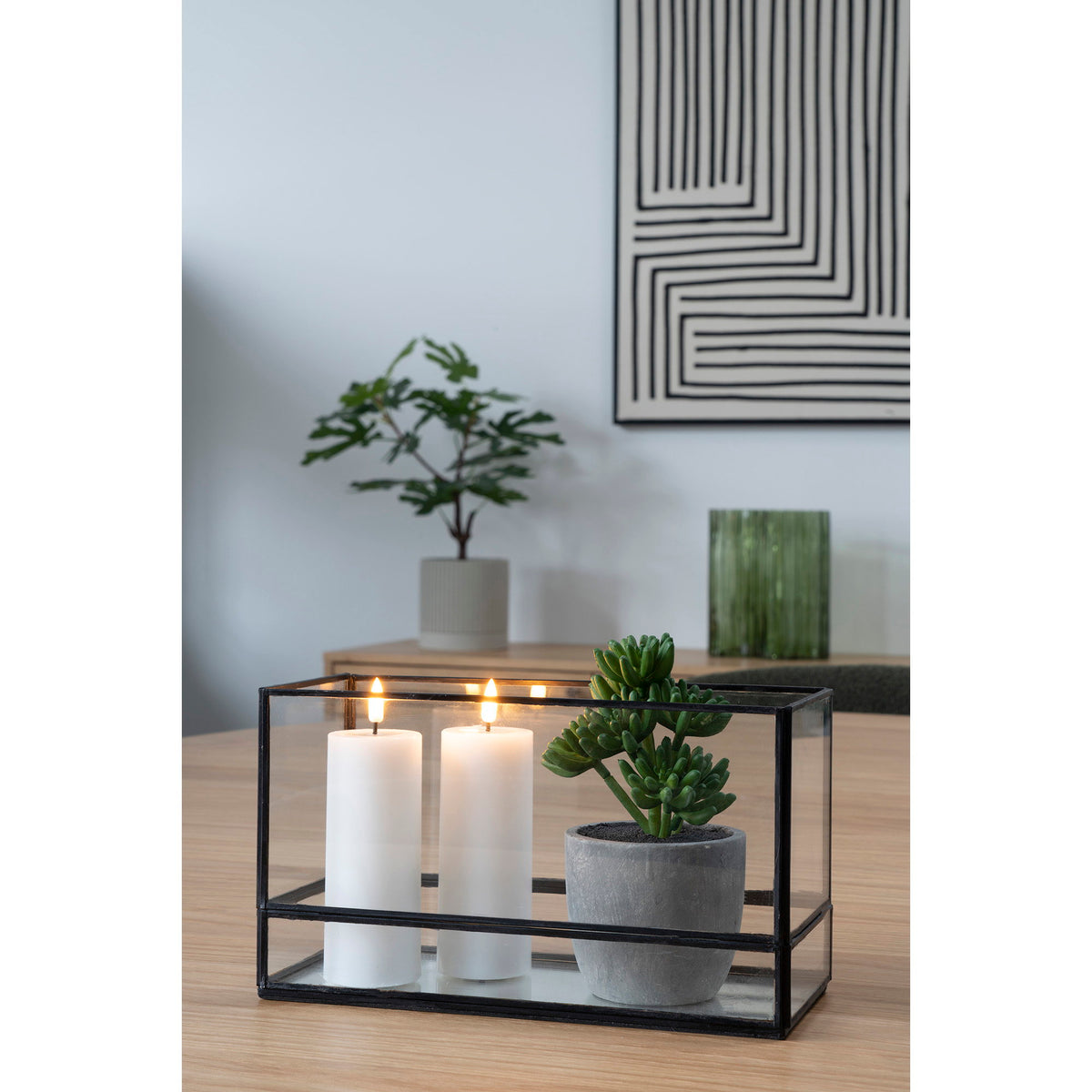 PolsterOase Möbel – Windlicht aus Metall und Glas, Schwarz, 30 × 12 × 15 cm – Ansicht 3