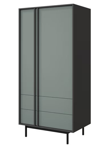 PolsterOase Schrank – Alva 2 Türen – Moderner Design Schrank mit Schubladen & Metallfüßen (Salbei) – Ansicht 01