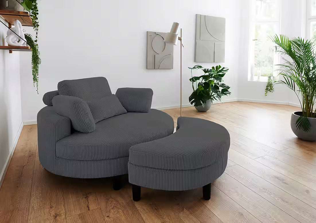 PolsterOase Sessel - Loveseat aus Cord, Anthrazit – Ansicht 02