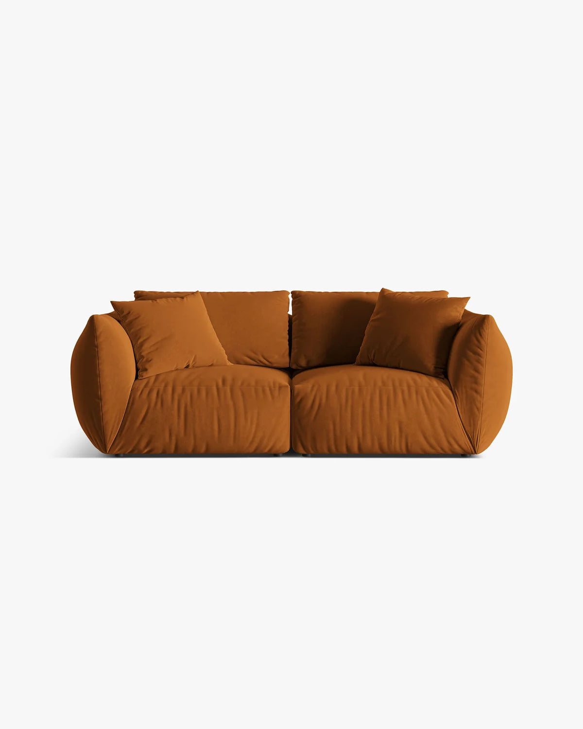 PolsterOase Sofa – BONO Modulsofa 3-Sitzer in Samt, Terracotta – Frontalansicht