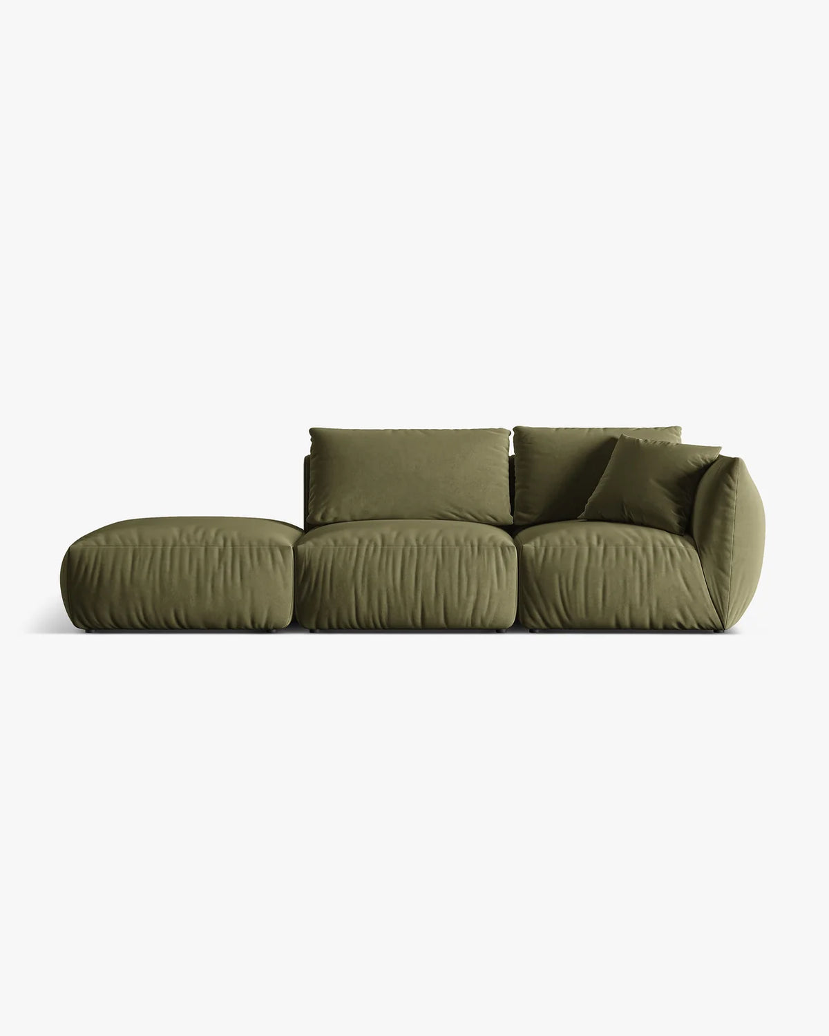 PolsterOase Sofa – BONO Modulsofa 3-Sitzer mit Récamiere in Samt, 295 cm, Hellgrün, Links – Frontalansicht