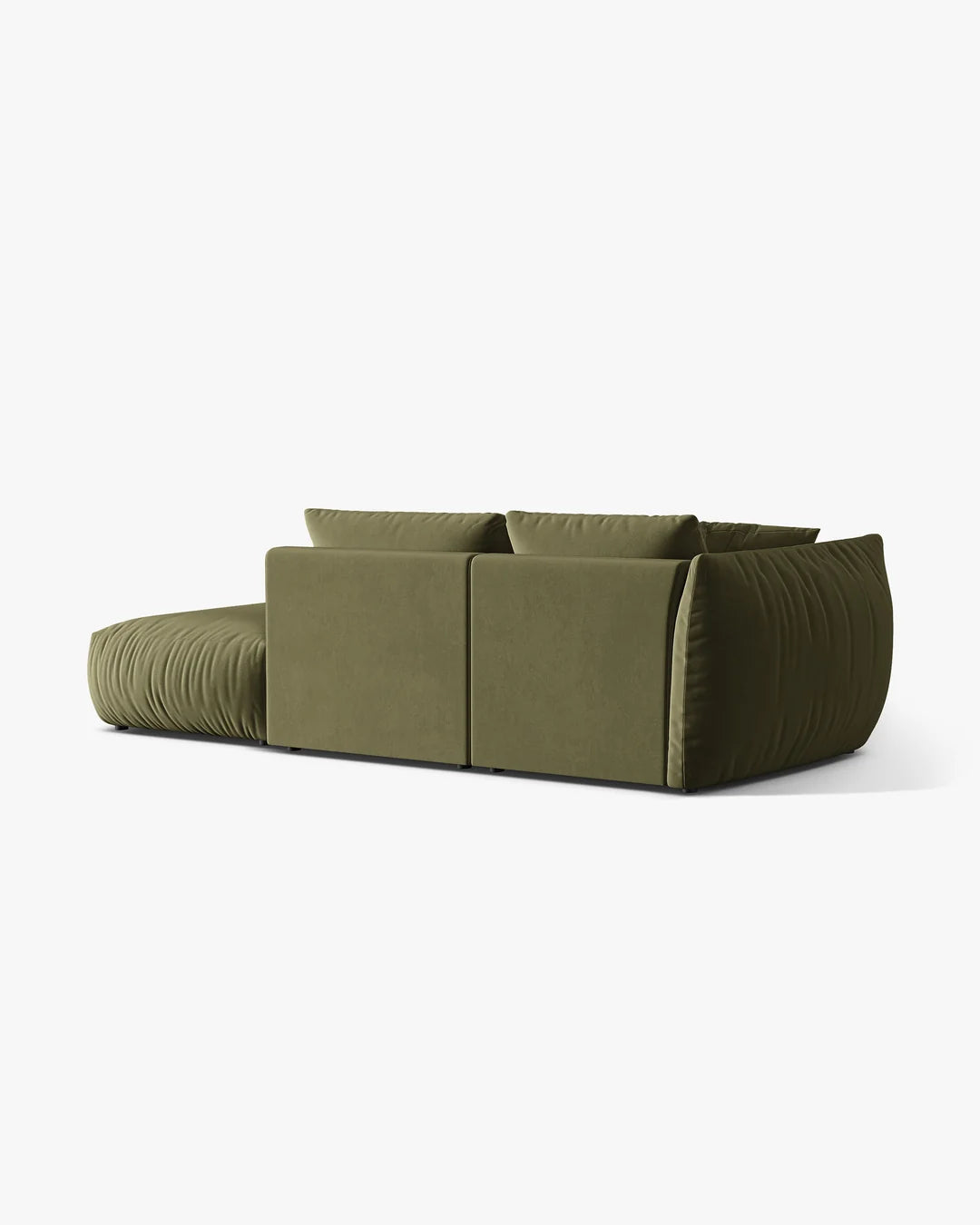 PolsterOase Sofa – BONO Modulsofa 3-Sitzer mit Récamiere in Samt, 295 cm, Hellgrün, Rechts – Perspektivische Ansicht