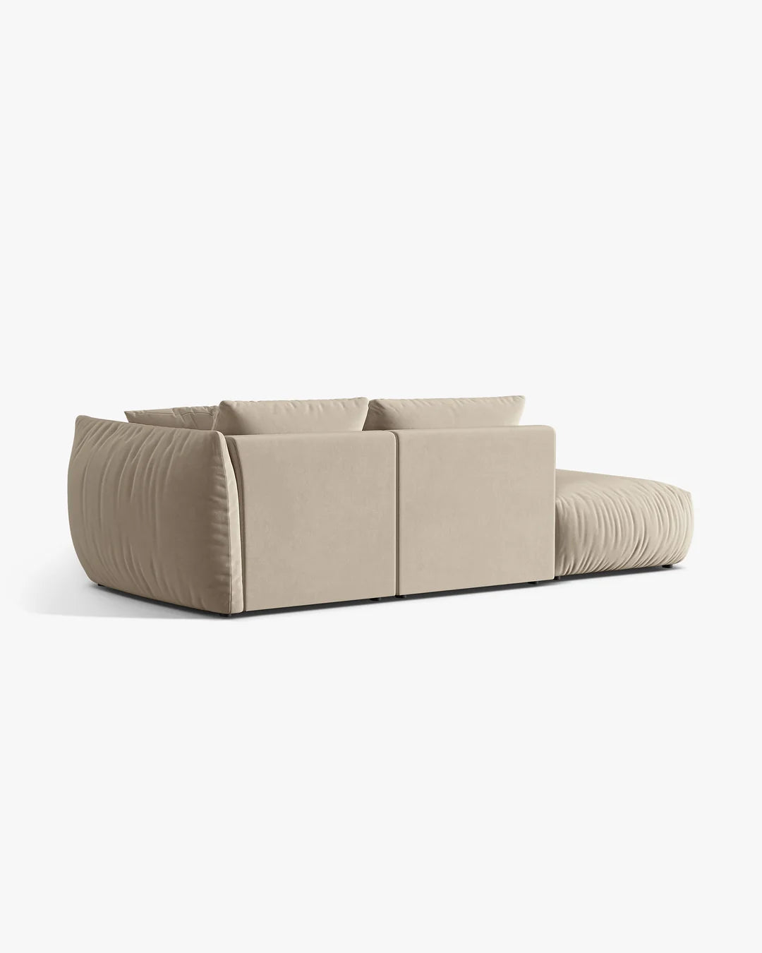 PolsterOase Sofa – BONO Modulsofa 3-Sitzer mit Récamiere in Samt, 295 cm, Leichtes beige, Links – Perspektivische Ansicht