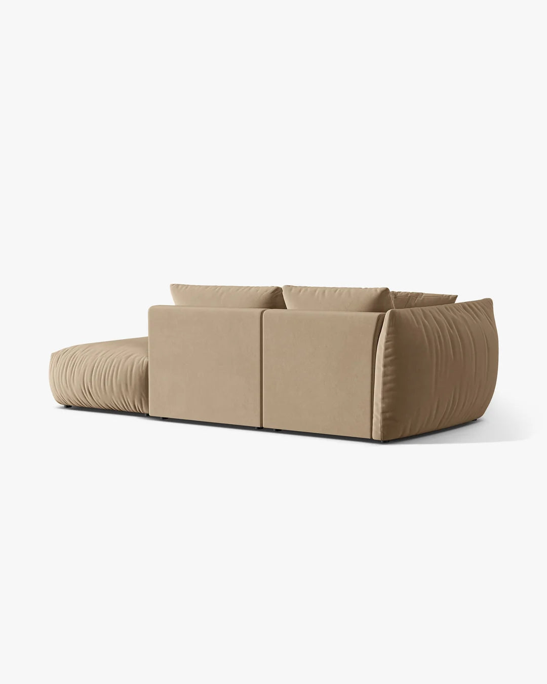 PolsterOase Sofa – BONO Modulsofa 3-Sitzer mit Récamiere in Samt, 295 cm, Mandel beige, Rechts – Perspektivische Ansicht