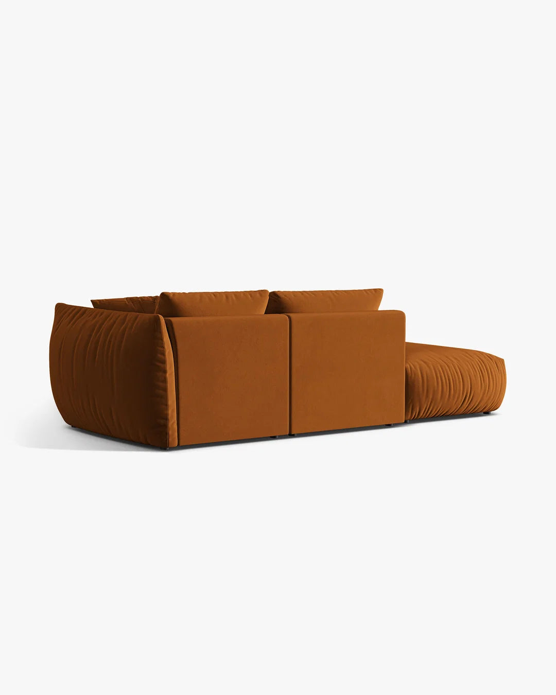 PolsterOase Sofa – BONO Modulsofa 3-Sitzer mit Récamiere in Samt, 295 cm, Terracotta, Links – Perspektivische Ansicht