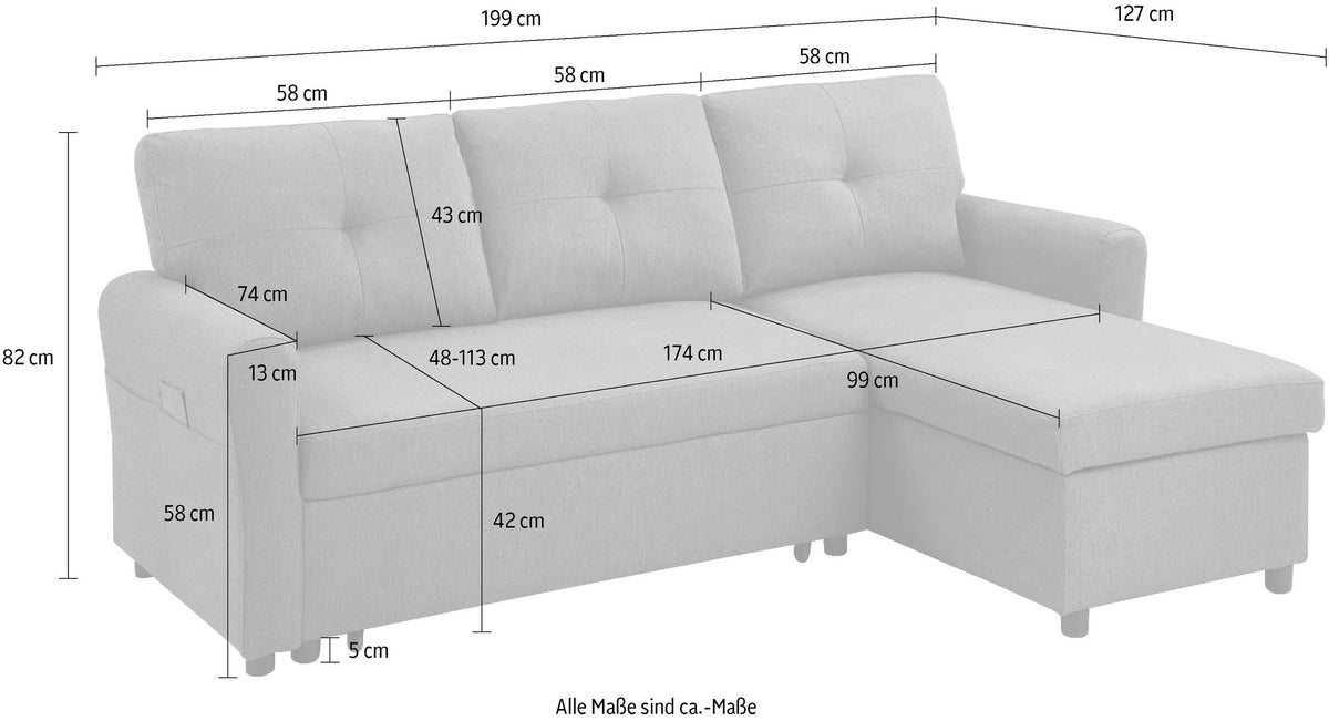 PolsterOase Sofa – Ecksofa mit Schlaffunktion und Bettkasten, 199 cm Breite – Ansicht 05