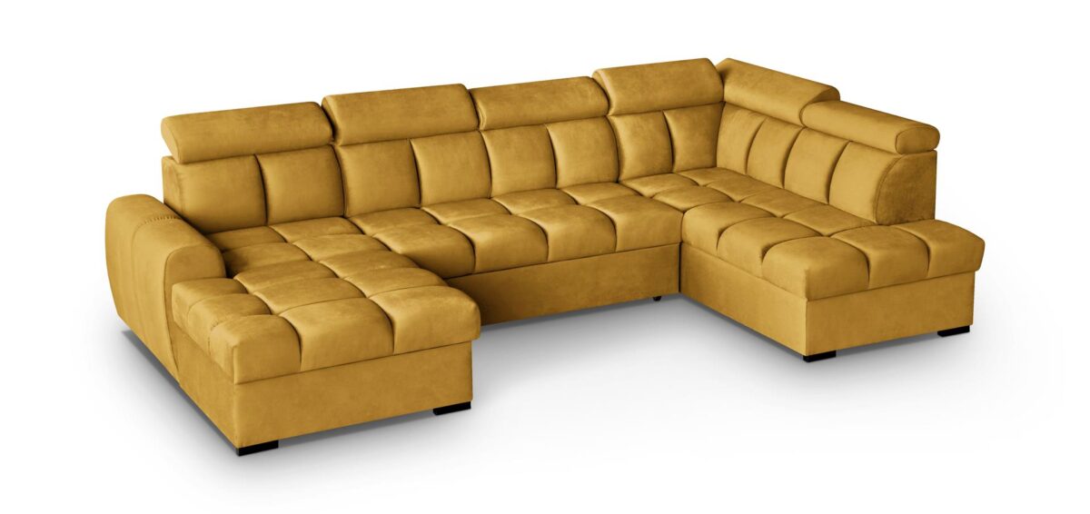 PolsterOase Sofa – Gomez U Wohnlandschaft mit Schlaffunktion und Bettkasten in Samt, 330 cm Breite - Nr. 06
