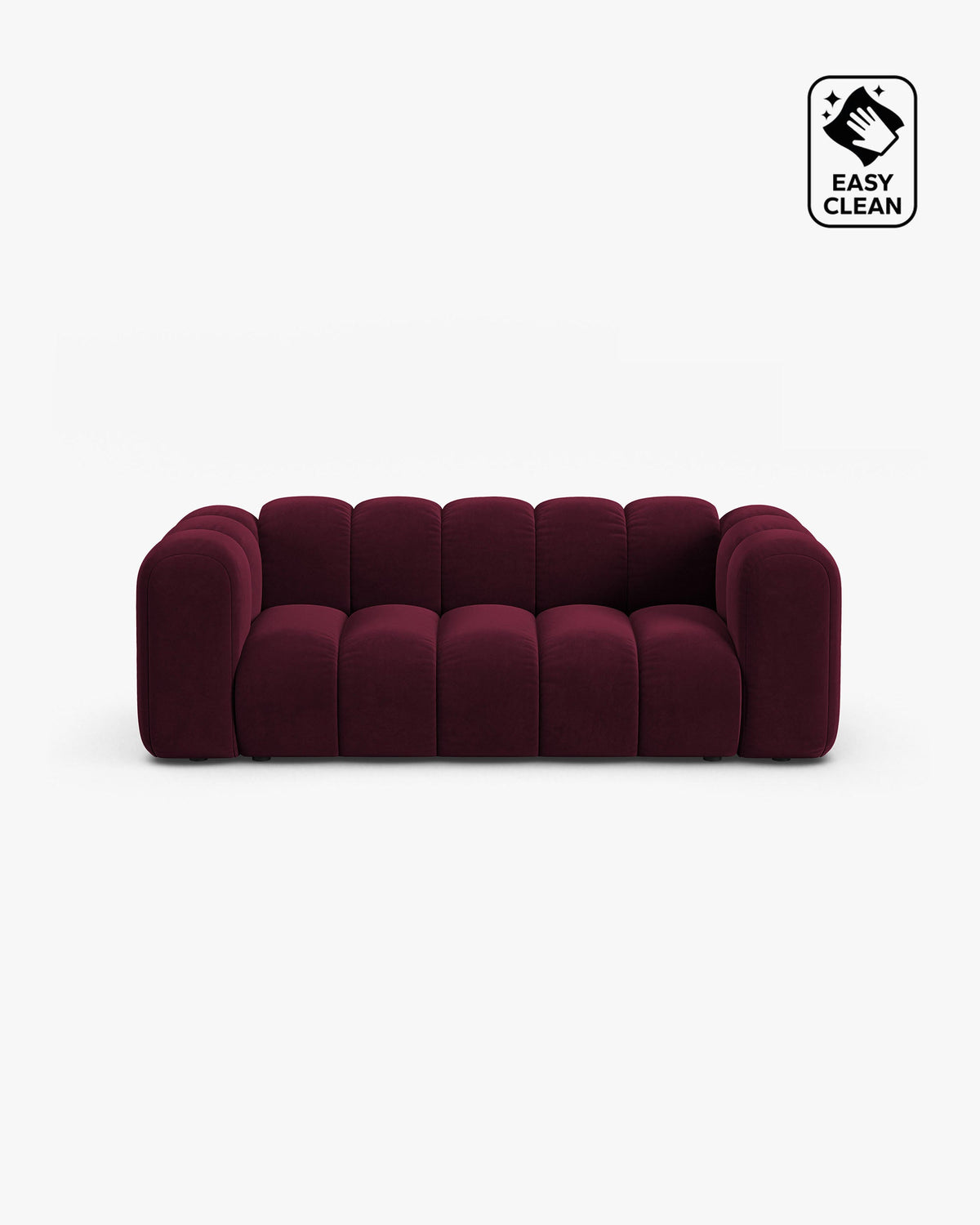 PolsterOase Sofa – Grandé Sofa 2-Sitzer in Samt, 200 cm Breite, Burgund – Frontalansicht