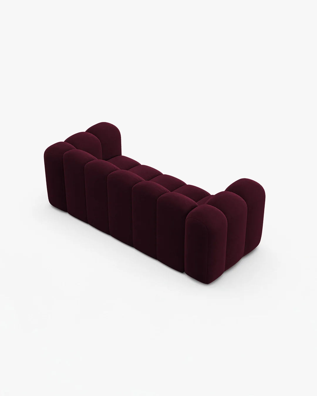 PolsterOase Sofa – Grandé Sofa 2-Sitzer in Samt, 200 cm Breite, Burgund – Perspektivische Ansicht