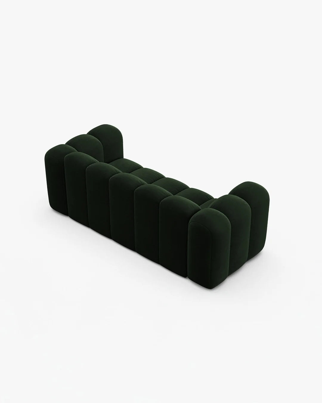 PolsterOase Sofa – Grandé Sofa 2-Sitzer in Samt, 200 cm Breite, Flaschengrün – Perspektivische Ansicht