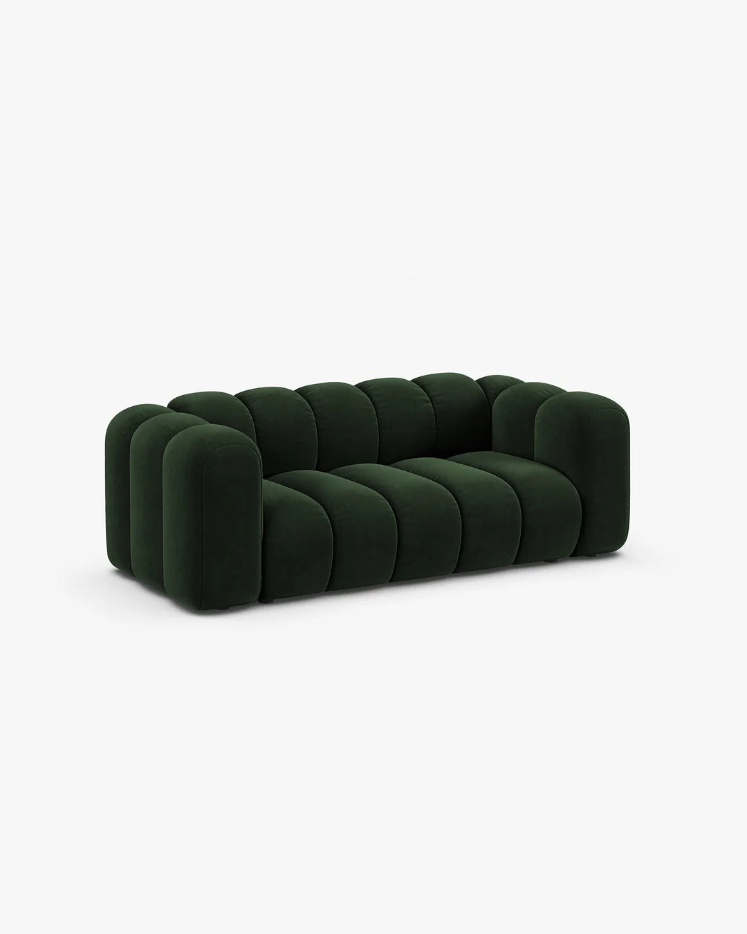 PolsterOase Sofa – Grandé Sofa 2-Sitzer in Samt, 200 cm Breite, Flaschengrün – Seitenansicht
