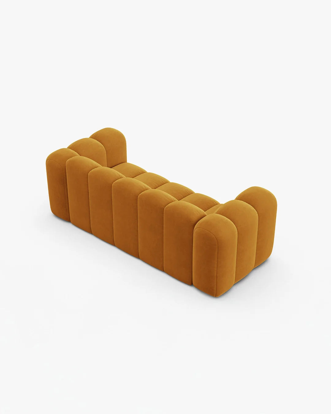 PolsterOase Sofa – Grandé Sofa 2-Sitzer in Samt, 200 cm Breite, Gelb – Perspektivische Ansicht