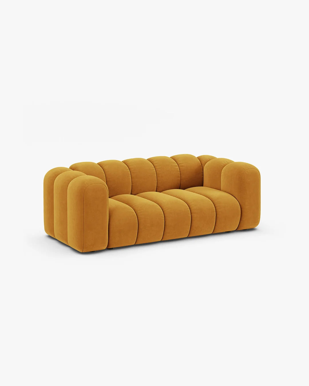 PolsterOase Sofa – Grandé Sofa 2-Sitzer in Samt, 200 cm Breite, Gelb – Seitenansicht