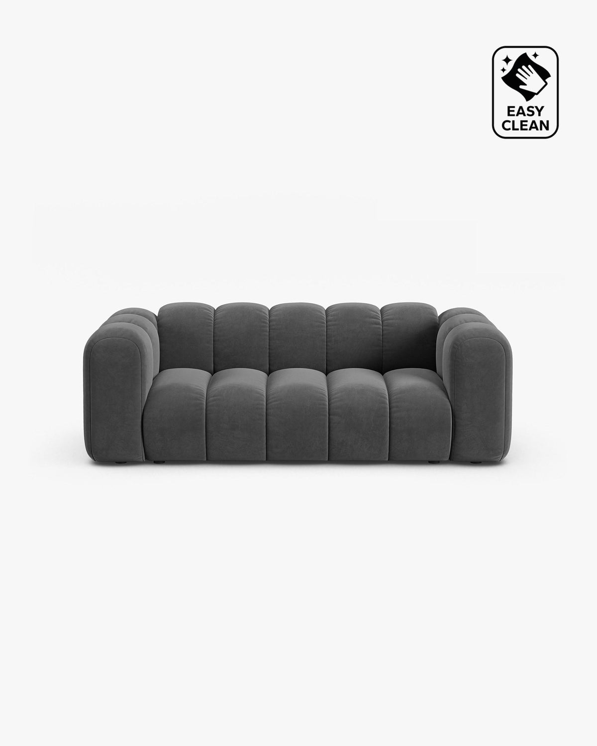 PolsterOase Sofa – Grandé Sofa 2-Sitzer in Samt, 200 cm Breite, Grau – Frontalansicht
