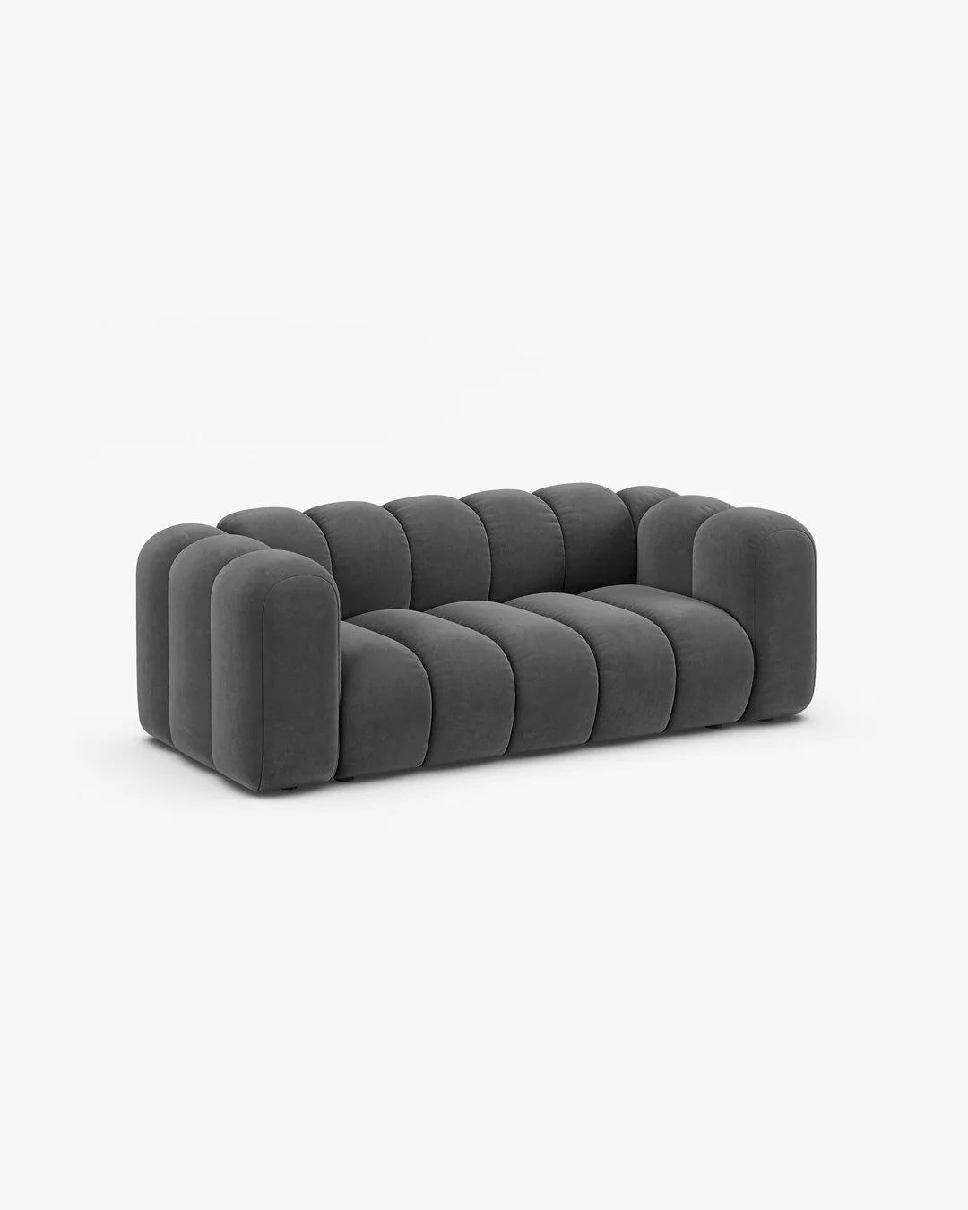 PolsterOase Sofa – Grandé Sofa 2-Sitzer in Samt, 200 cm Breite, Grau – Seitenansicht