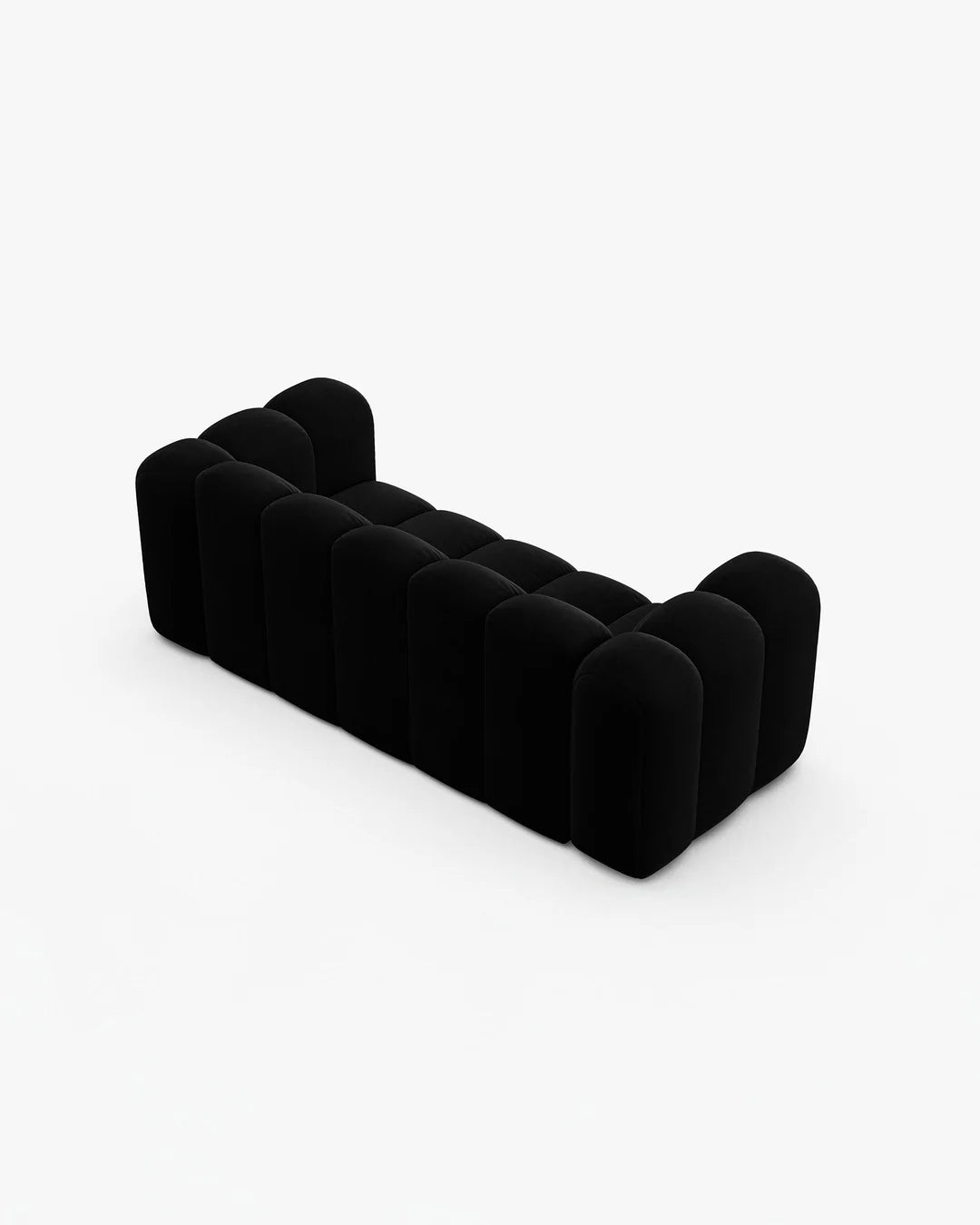 PolsterOase Sofa – Grandé Sofa 2-Sitzer in Samt, 200 cm Breite, Schwarz – Perspektivische Ansicht
