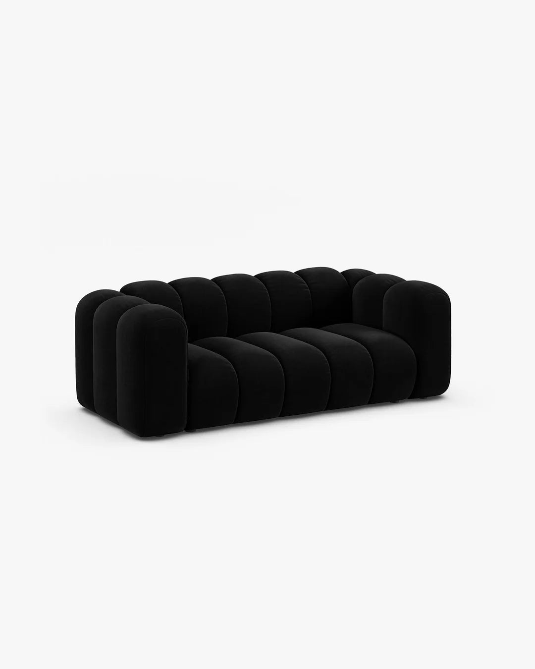PolsterOase Sofa – Grandé Sofa 2-Sitzer in Samt, 200 cm Breite, Schwarz – Seitenansicht