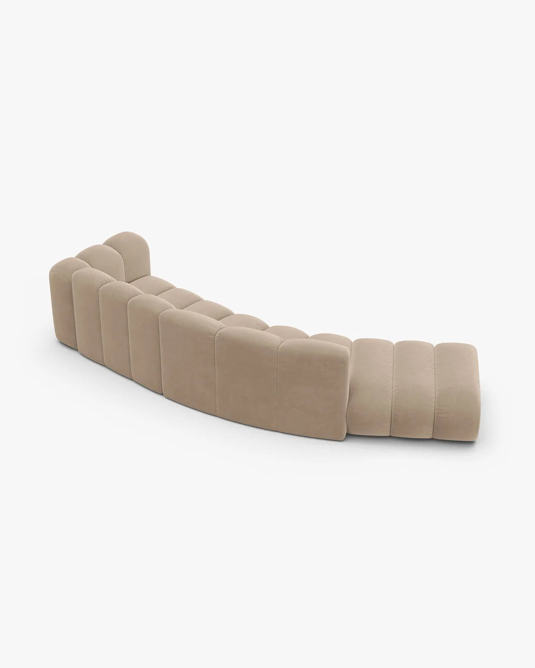 PolsterOase Sofa – Grandé offenes rundes Sofa 5-Sitzer in Samt, 335 cm Breite, Beige, Links – Perspektivische Ansicht