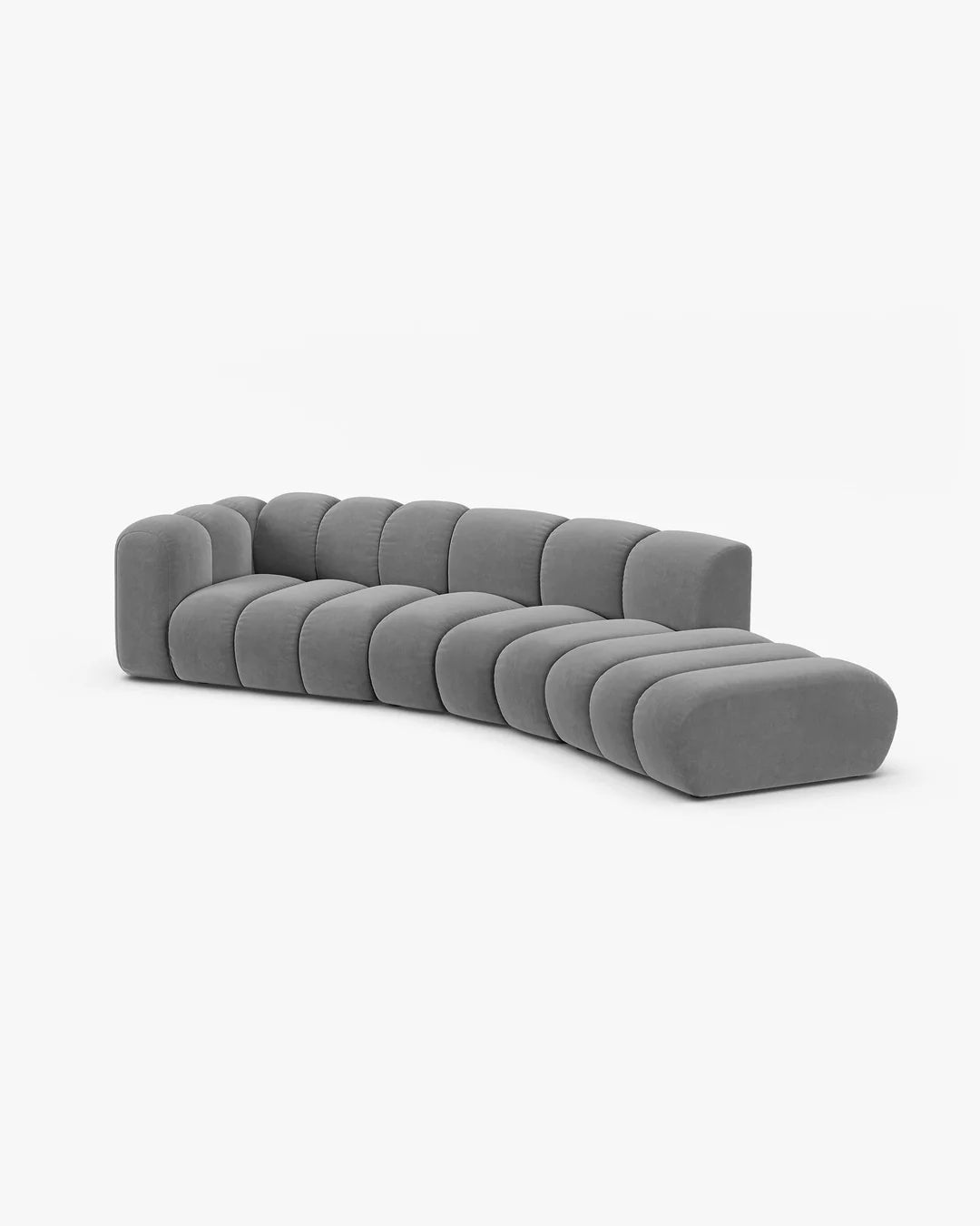 PolsterOase Sofa – Grandé offenes rundes Sofa 5-Sitzer in Samt, 335 cm Breite, Hellgrau, Rechts – Seitenansicht