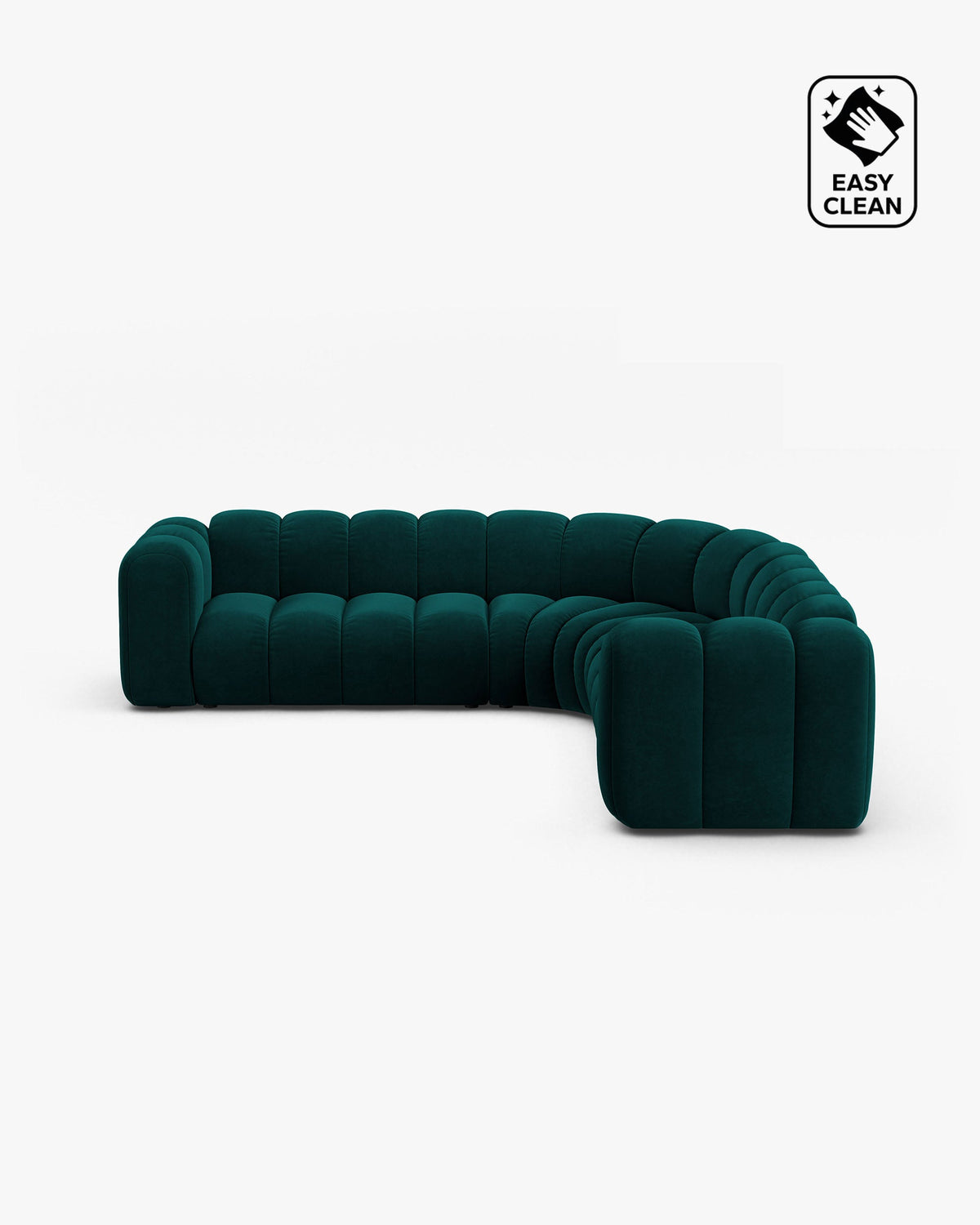 PolsterOase Sofa – Grandé symmetrisches Ecksofa 5-Sitzer in Samt, 280 cm Breite, Deep Petrol – Frontalansicht