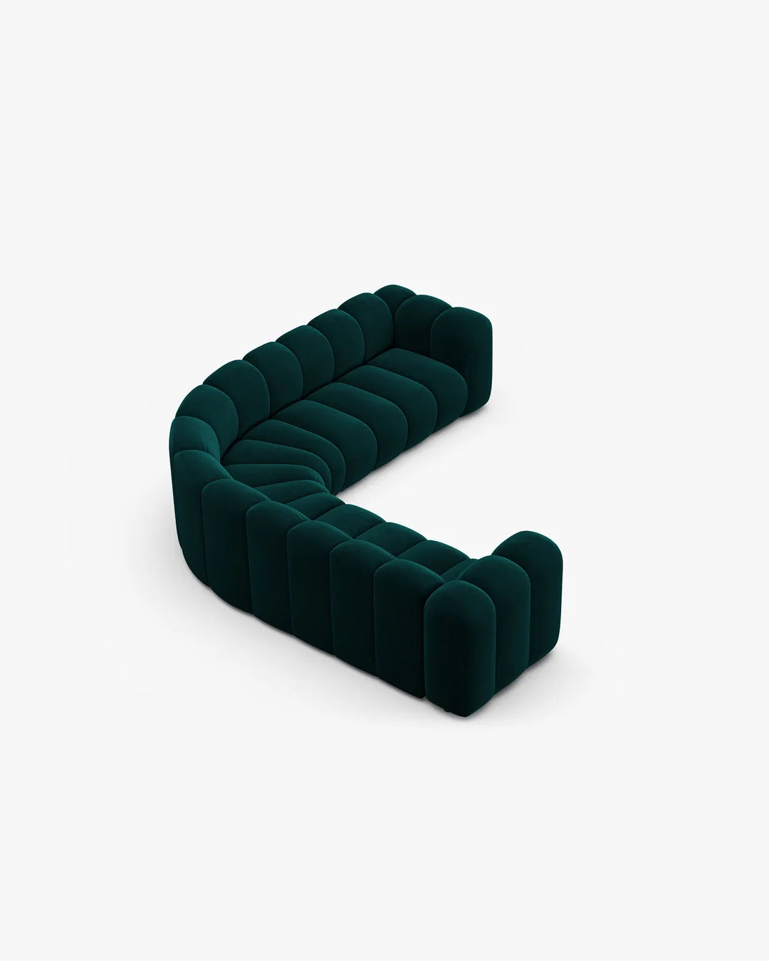 PolsterOase Sofa – Grandé symmetrisches Ecksofa 5-Sitzer in Samt, 280 cm Breite, Deep Petrol – Perspektivische Ansicht