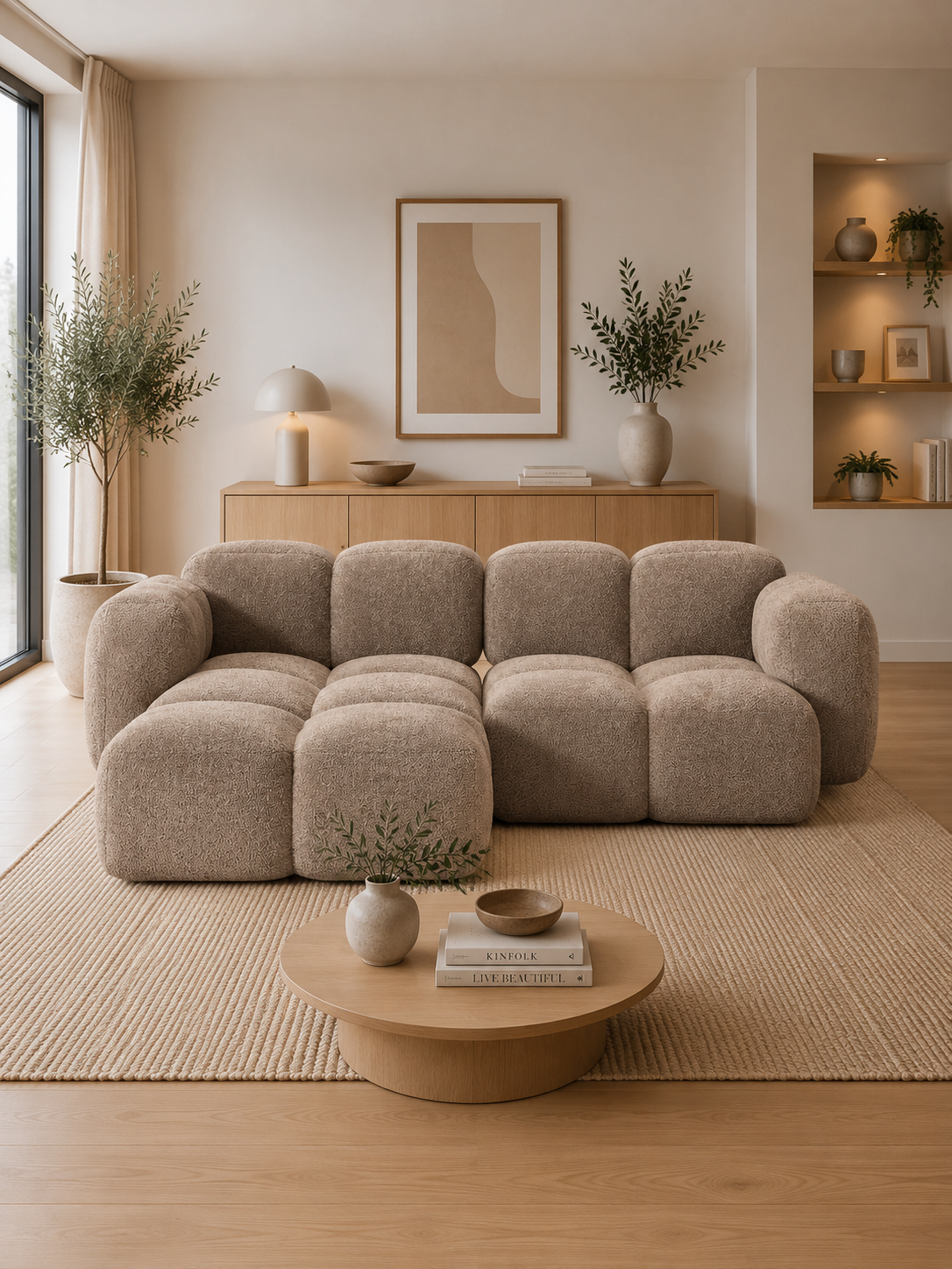 PolsterOase Sofa – Luno Ecksofa 2-Sitzer in Bouclé, 215 cm Breite, Beige, Links – zusätzliche Ansicht