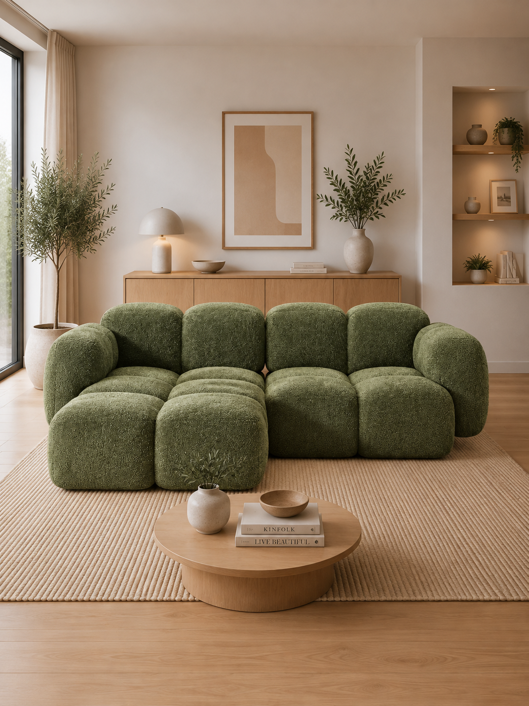 PolsterOase Sofa – Luno Ecksofa 2-Sitzer in Bouclé, 215 cm Breite, Grün, Links – zusätzliche Ansicht