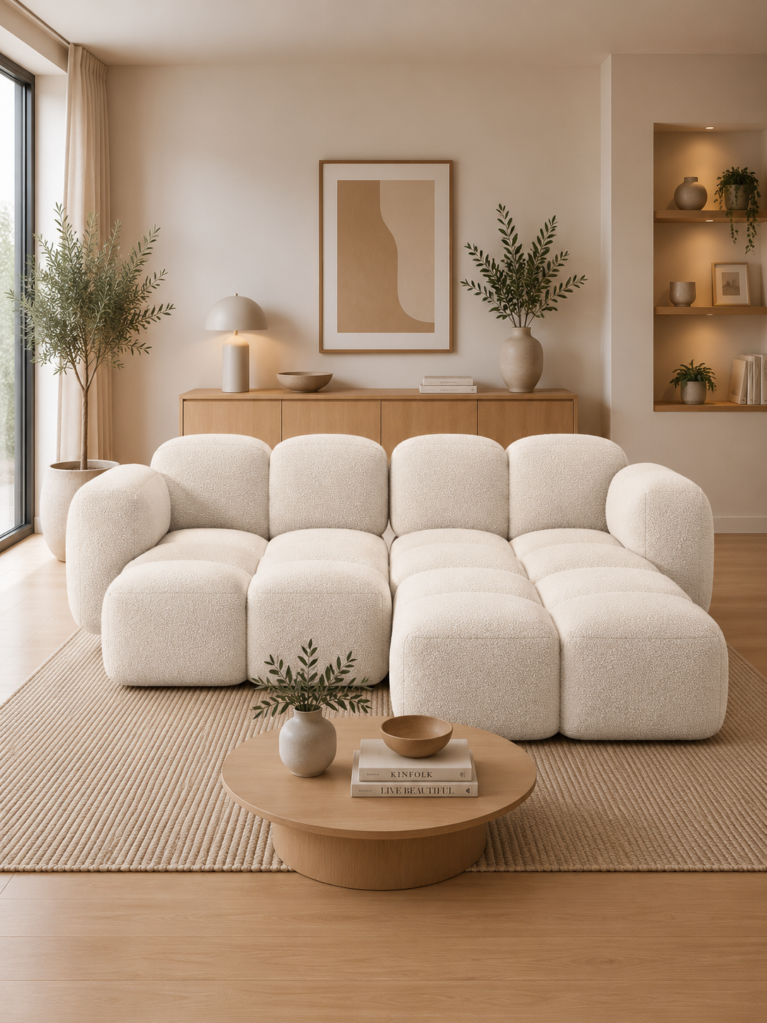 PolsterOase Sofa – Luno Ecksofa 2-Sitzer in Bouclé, 215 cm Breite, Weiß, Rechts – zusätzliche Ansicht