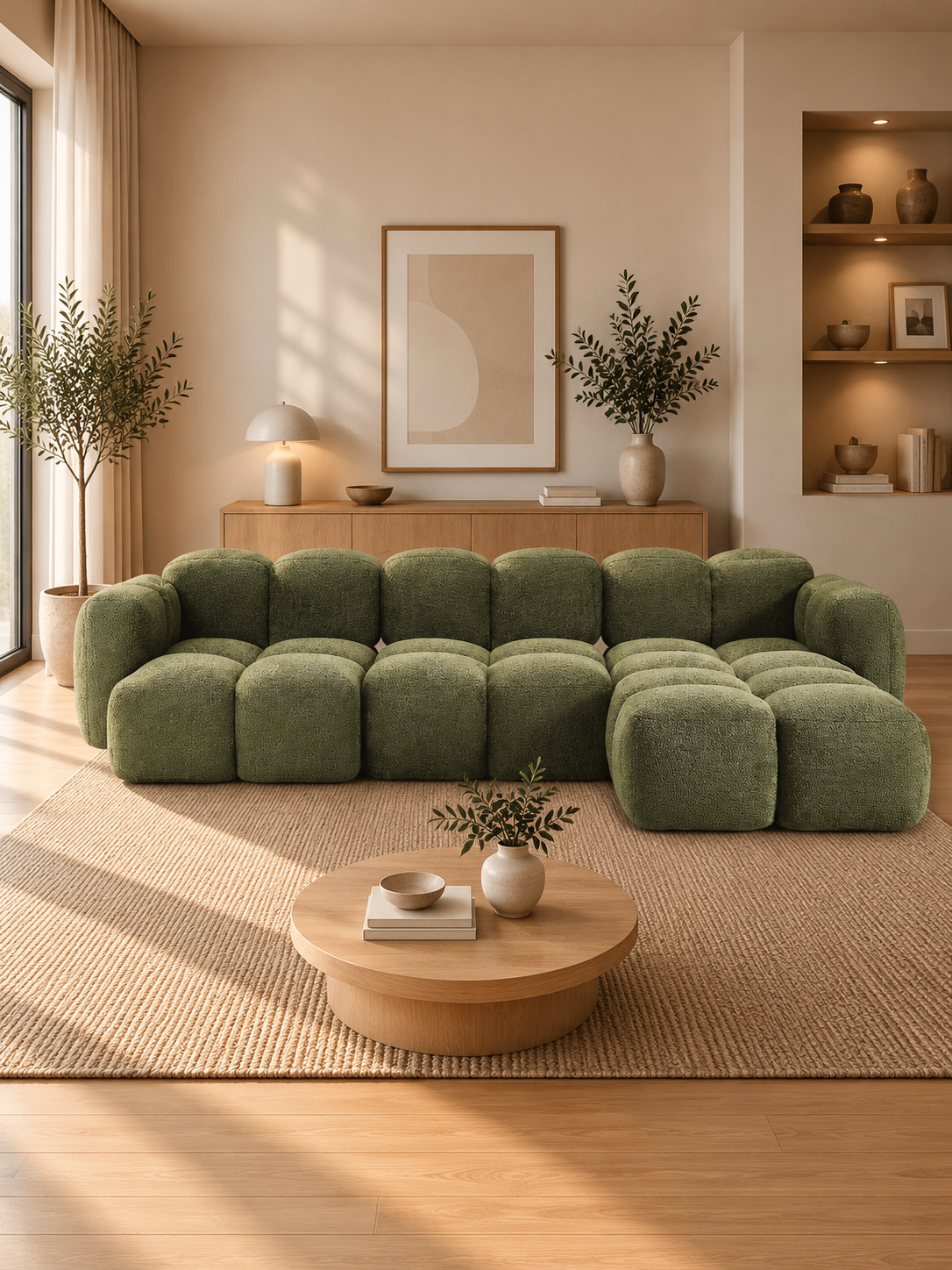 PolsterOase Sofa – Luno Ecksofa 3-Sitzer in Bouclé, 305 cm Breite, Grün, Rechts – zusätzliche Ansicht
