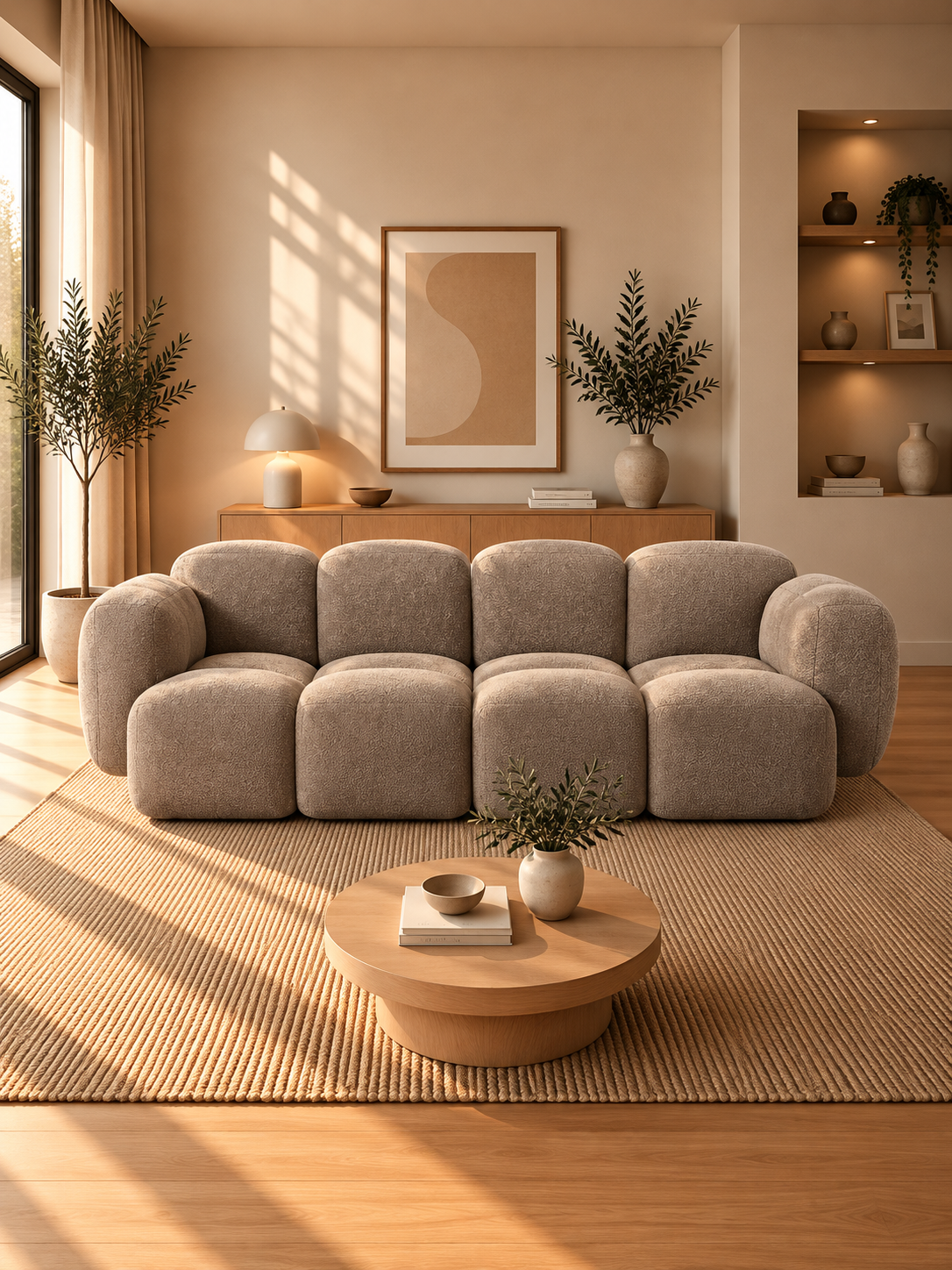 PolsterOase Sofa – Luno Modulsofa 2-Sitzer in Bouclé, 215 cm Breite, Beige – zusätzliche Ansicht