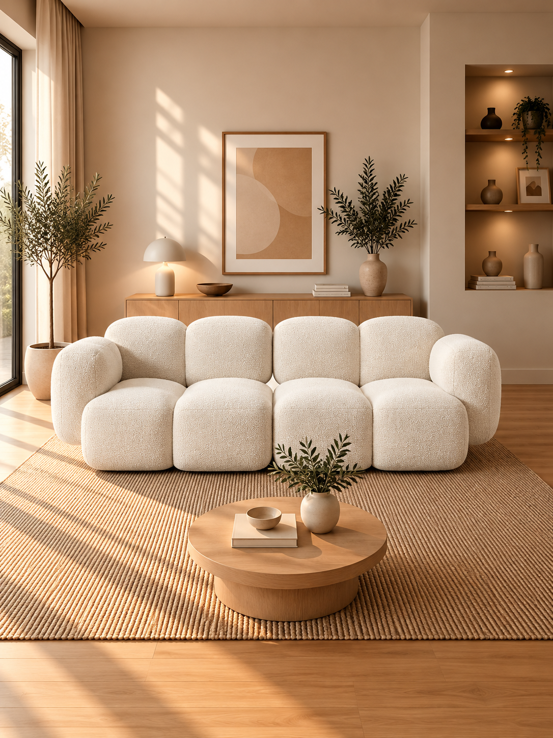 PolsterOase Sofa – Luno Modulsofa 2-Sitzer in Bouclé, 215 cm Breite, Weiß – zusätzliche Ansicht