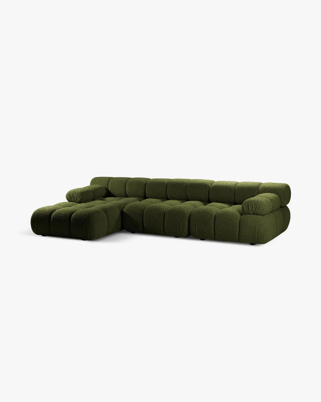 PolsterOase Sofa – Selene Ecksofa 3-Sitzer XL in Bouclé, 285 x 160 cm, Grün, Links – Seitenansicht