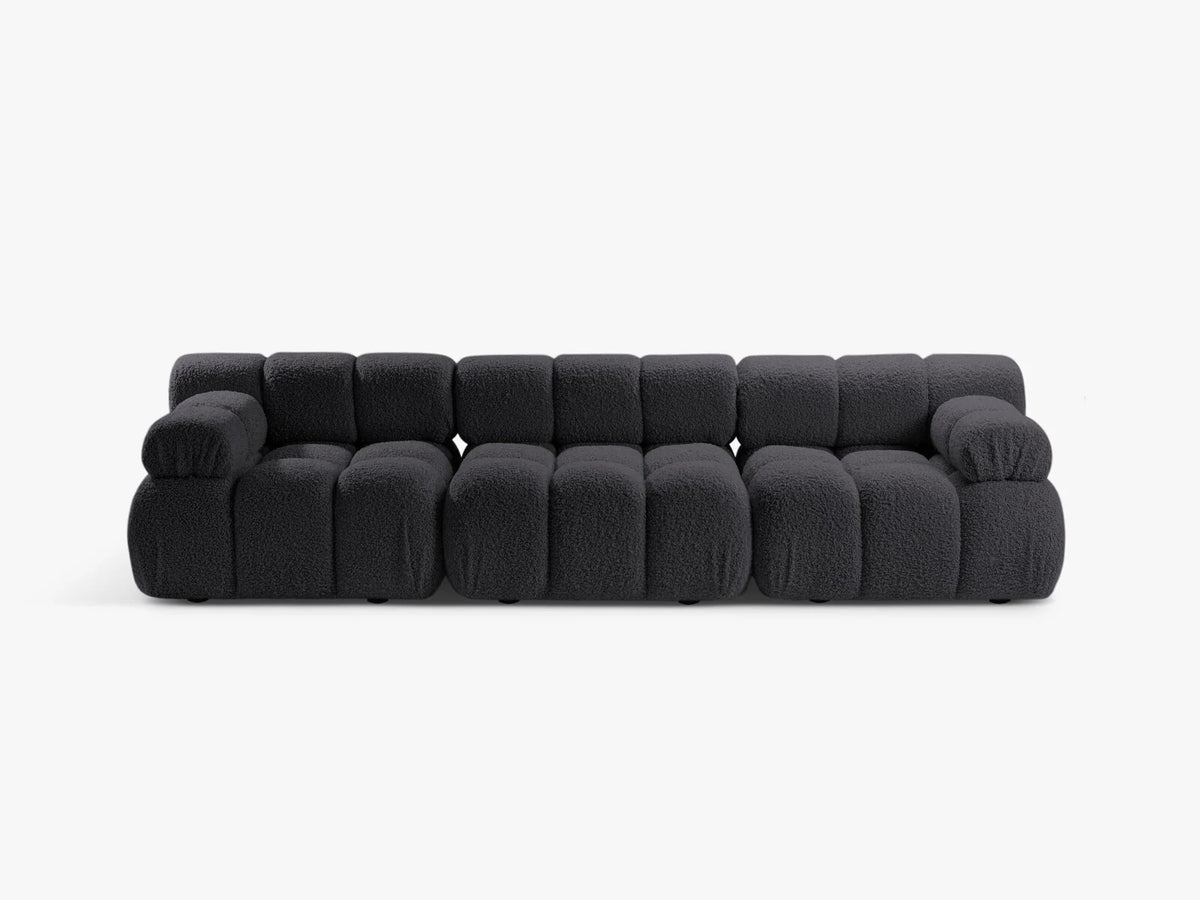 PolsterOase Sofa – Selene Sofa 3-Sitzer in Bouclé, 285 cm Breite, Schwarz – Frontalansicht