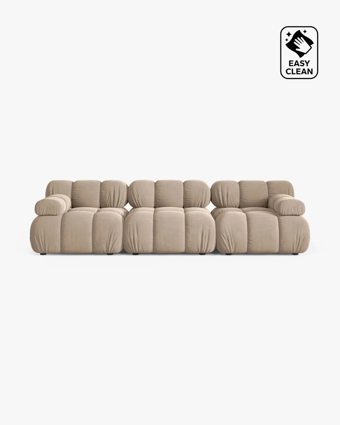 PolsterOase Sofa – Selene Sofa 3-Sitzer in Samt, 285 cm Breite, Beige – Frontalansicht
