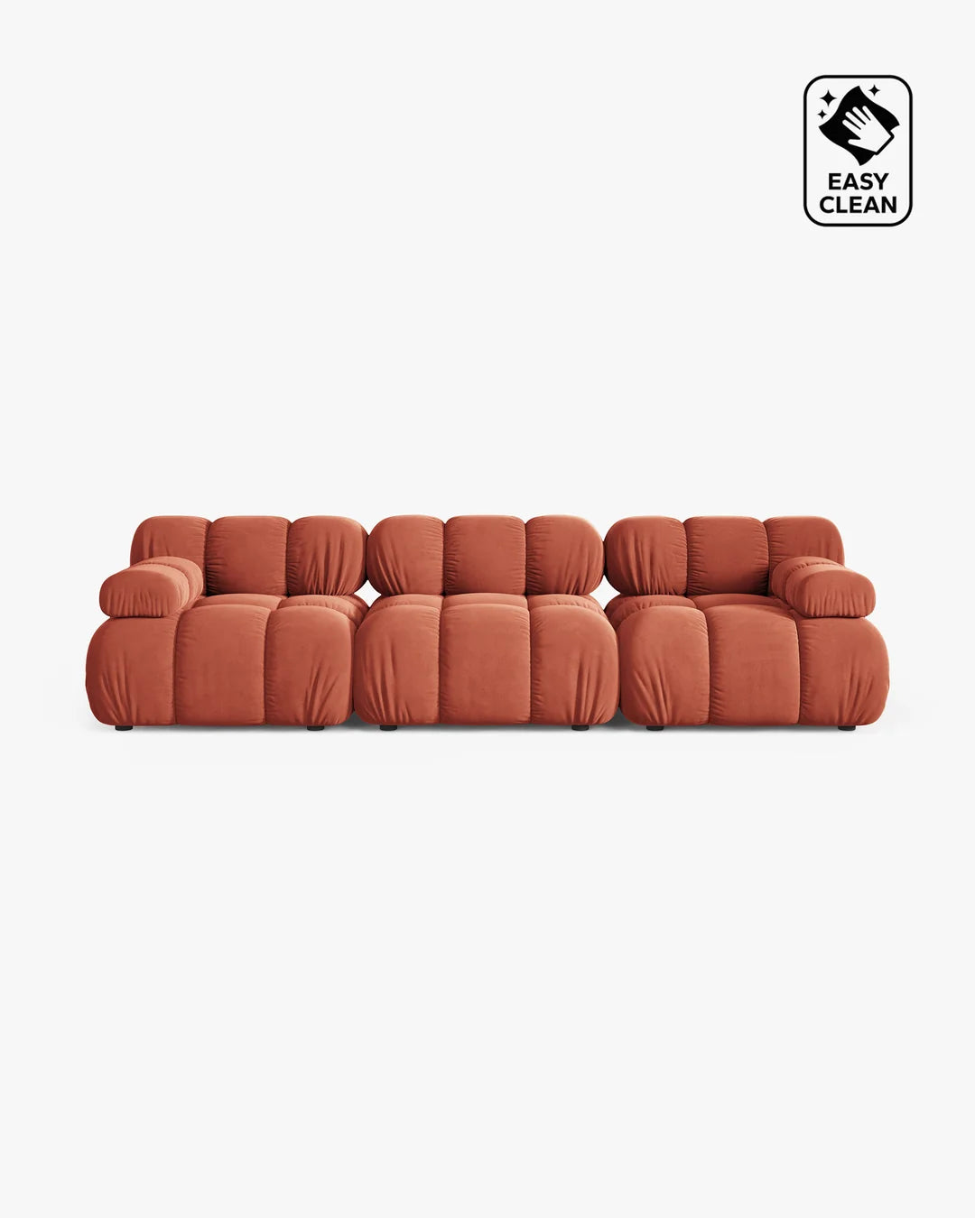 PolsterOase Sofa – Selene Sofa 3-Sitzer in Samt, 285 cm Breite, Koralle – Frontalansicht