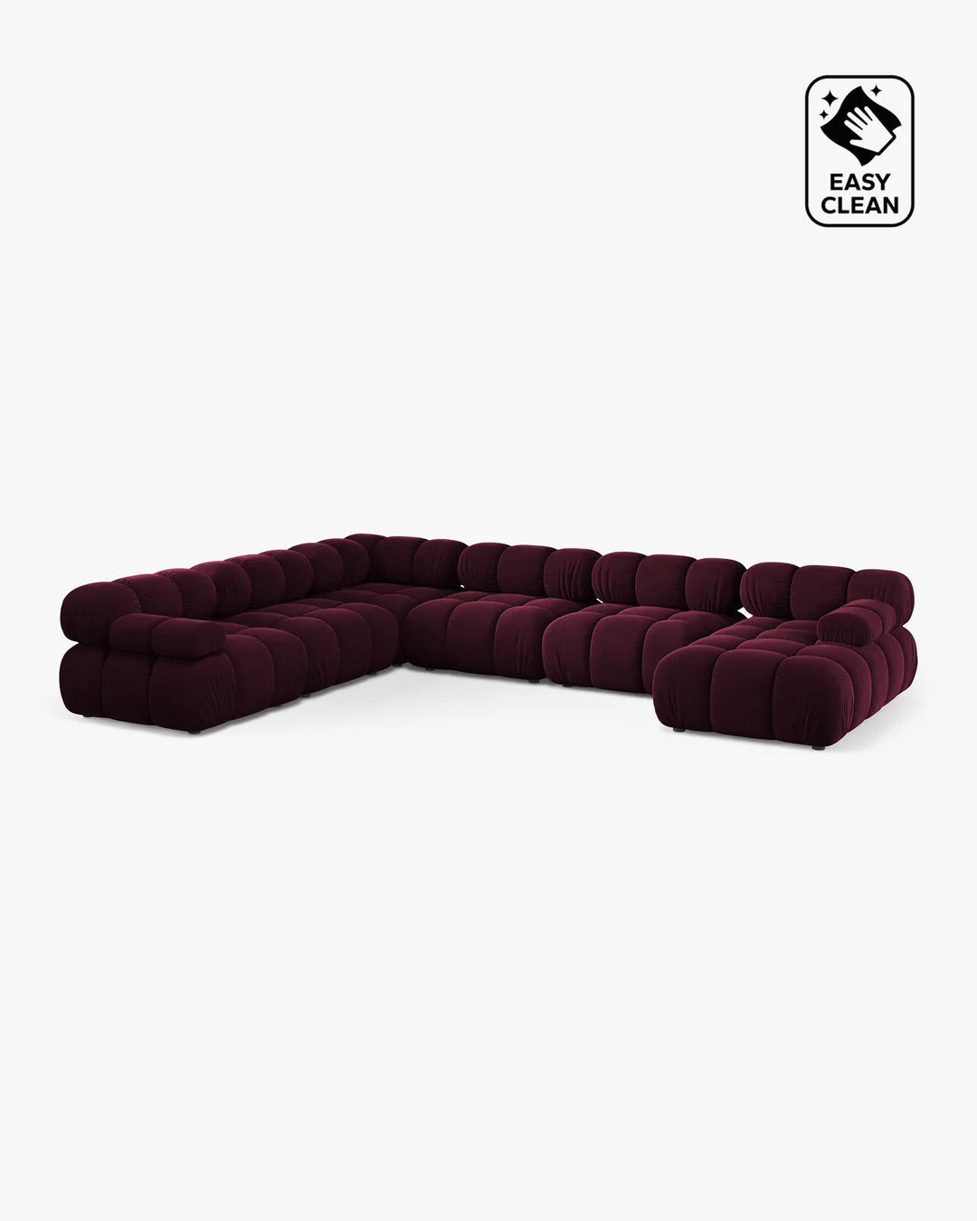 PolsterOase Sofa – Selene Wohnlandschaft 6-Sitzer in Samt, 380 cm Breite, Burgund, Links – Frontalansicht