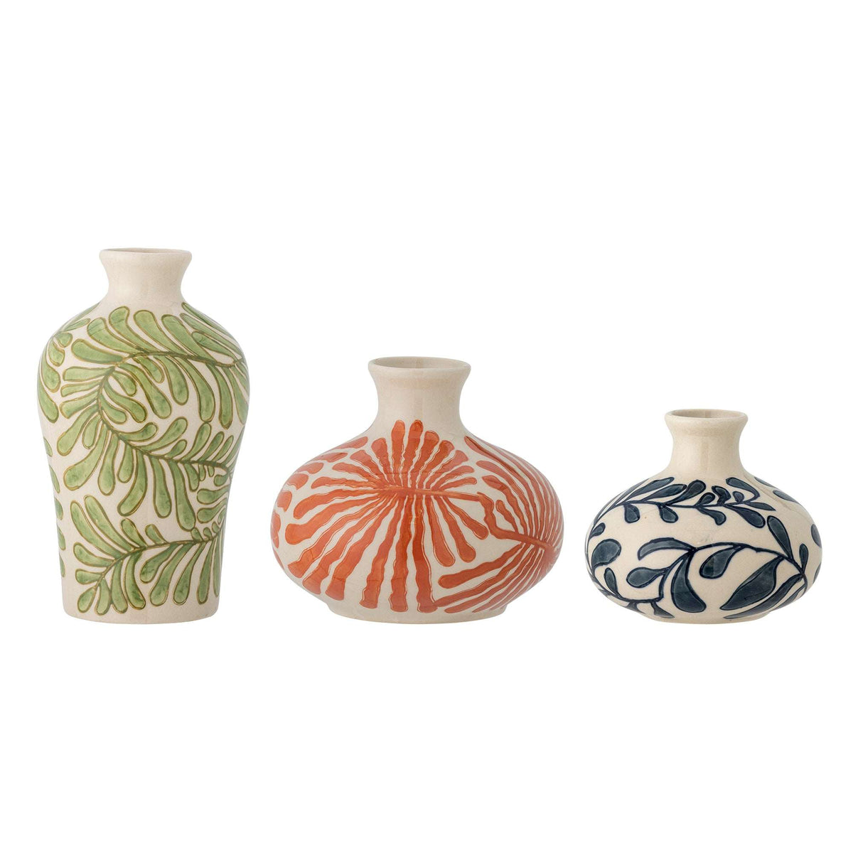 PolsterOase Vase – Handbemaltes Steinzeug-Vasen-Set Fauni, H 16 cm, 3er-Set, Bunt – Ansicht 01