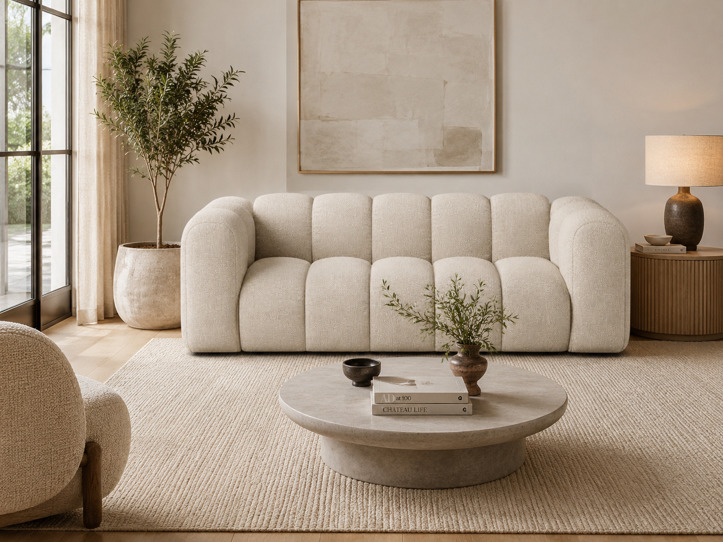 PolsterOase Grandé 3-Sitzer in Bouclé -01 #Variant_Beige