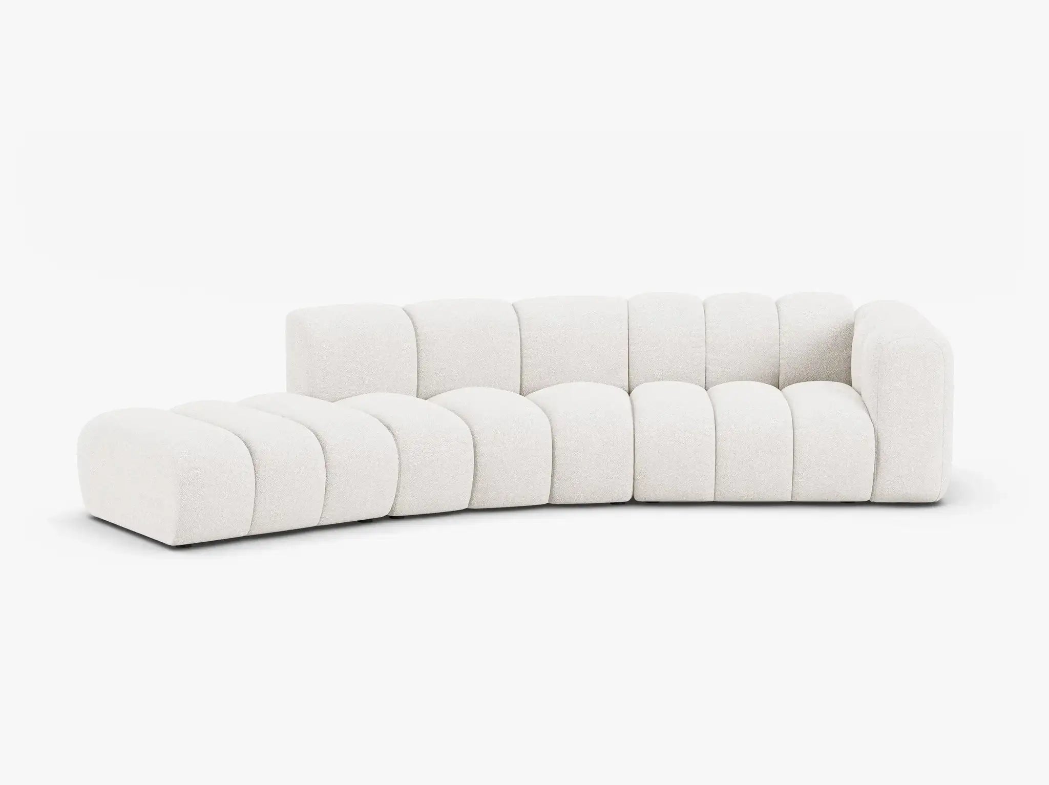 PolsterOase Grandé abgerundet Sofa (links) in Bouclé, 335 cm Breite - Modulsofa -1 #Variant_Weiß