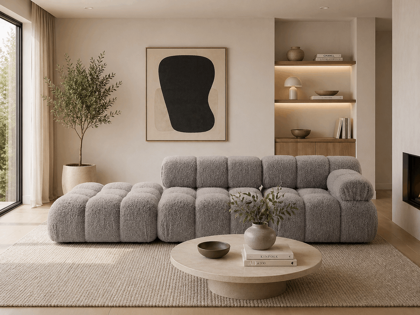 PolsterOase Selene 4-Sitzer Sofa (rechts) in Bouclé, 282 cm Breite - Modulsofa -1 #Variant_Grau