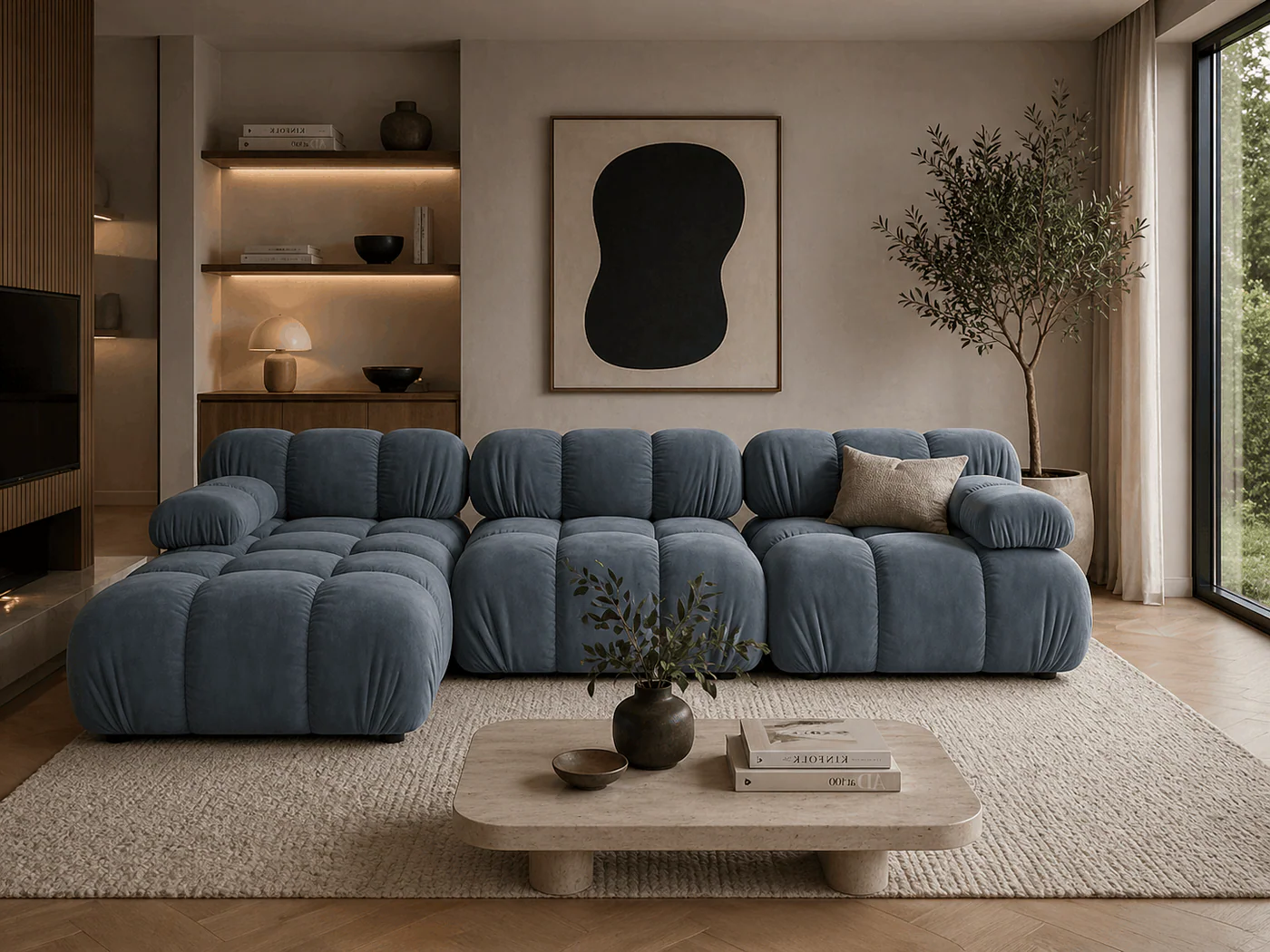 PolsterOase Selene Ecksofa (links) in Samt, 282 cm Breite - Modulsofa -5 #Variant_Blau