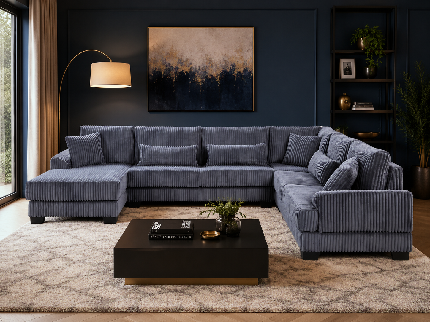 PolsterOase günstig Sofa Wohnlandschaft Miron in Breitcord Anthrazit