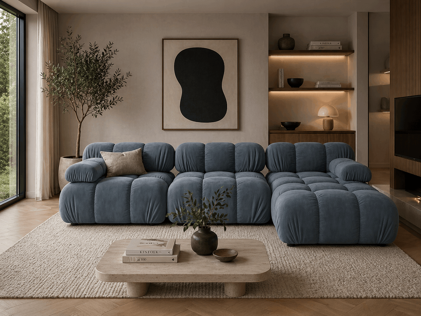 Selene Ecksofa (rechts) in Samt, 282 cm Breite - Modulsofa