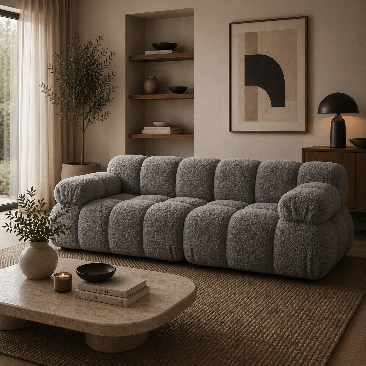 Selene 2-Sitzer Sofa in Bouclé, 188 cm Breite - Modulsofa #Variant_Grau