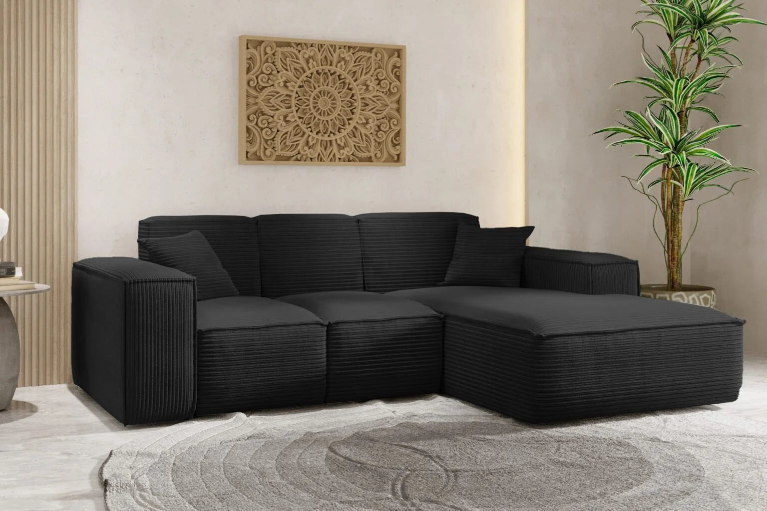 Sofa Ecksofa in Cord #Variant_Schwarz-Rechts