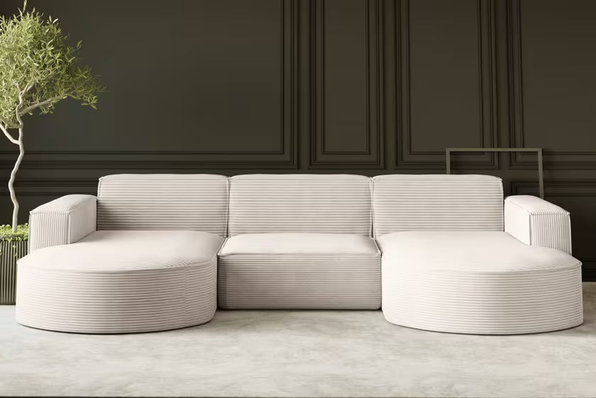 Sofa Wohnlandschaft Parma in Breitcord, 299 cm Breite #Variant_Beige