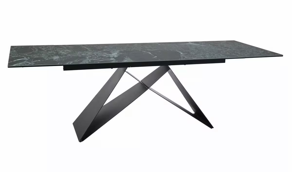 VEVANO Esstisch 160–240 cm – Design Keramiktisch ausziehbar (Grün Marmor / Schwarz Matt)