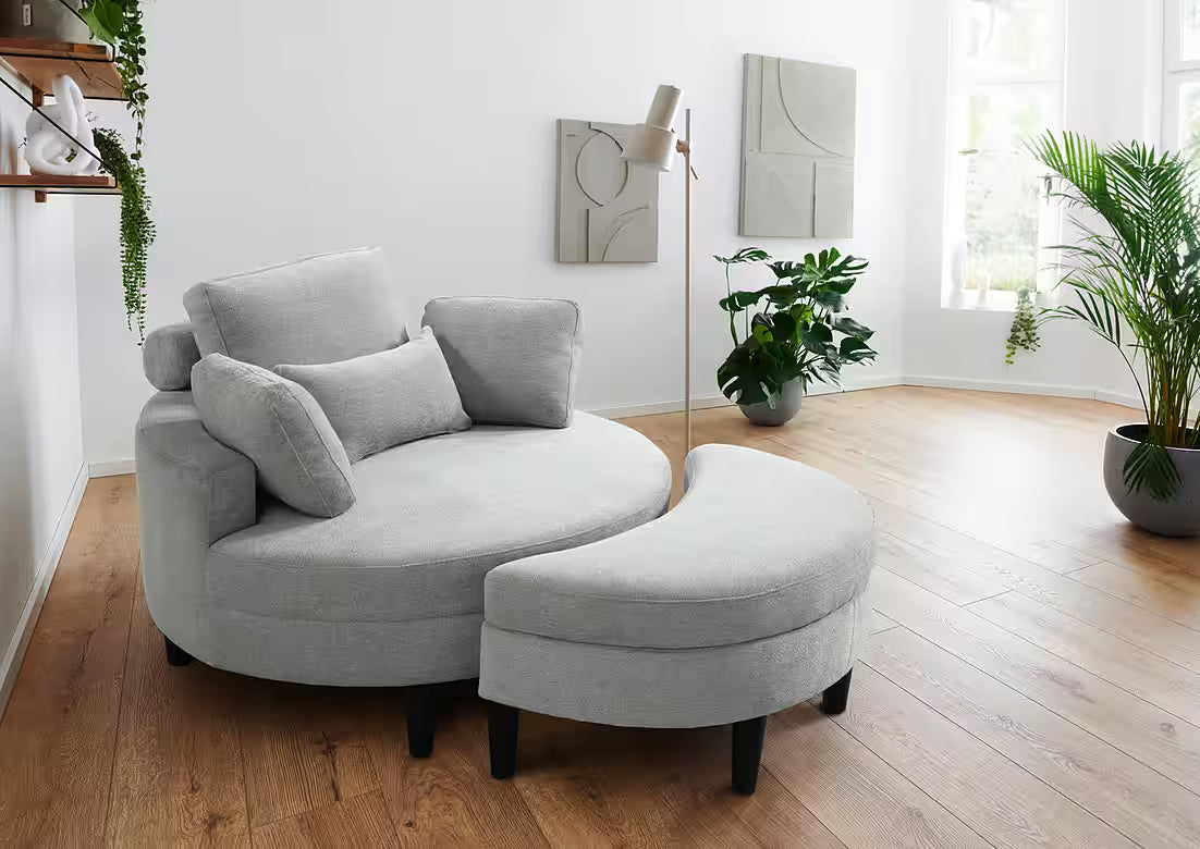 Loveseat / Sessel in Struktur Hellgrau mit Stauraumhocker