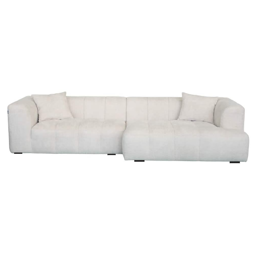 Bora Ecksofa (rechts) in Bouclé Beige, 304 cm Breite | PolsterOase
