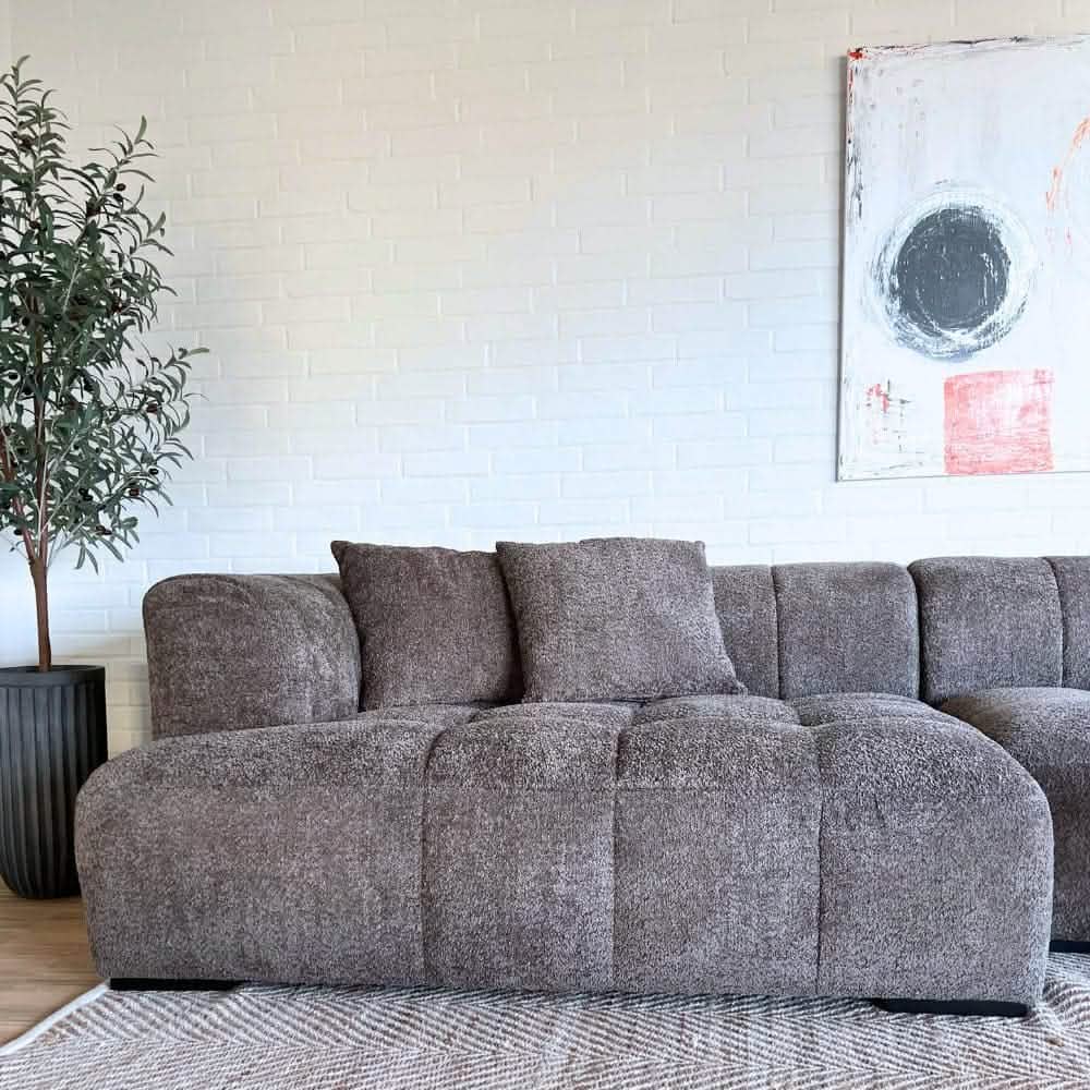 Bora Ecksofa (links) in Bouclé Grau, 304 cm Breite | PolsterOase